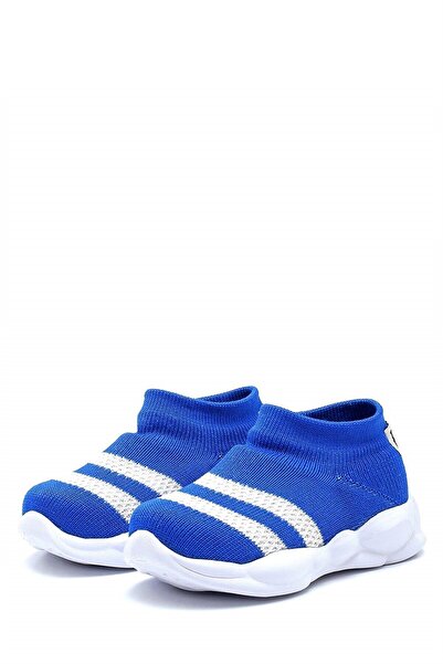 First Step Ultra Hafif Memory Foam Iç Taban Çocuk Triko Spor Ayakkabı Beyaz Şeritli Saks-m-1002