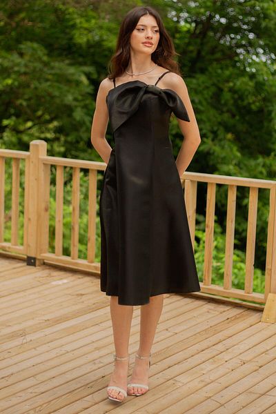 SpringStore Rochie de seara neagra cu detaliu fundita