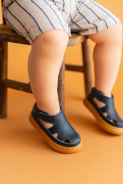 First Step Kız Çocuk Lacivert Hakiki Deri Sandalet -d-466