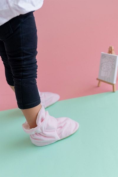 First Step Non-Slip Based Cotton Lined Powder Slippers with Snap Fasteners