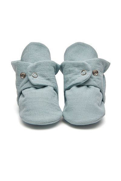 First Step Organic Cotton Muslin Mint Green Slippers with Snap Fasteners