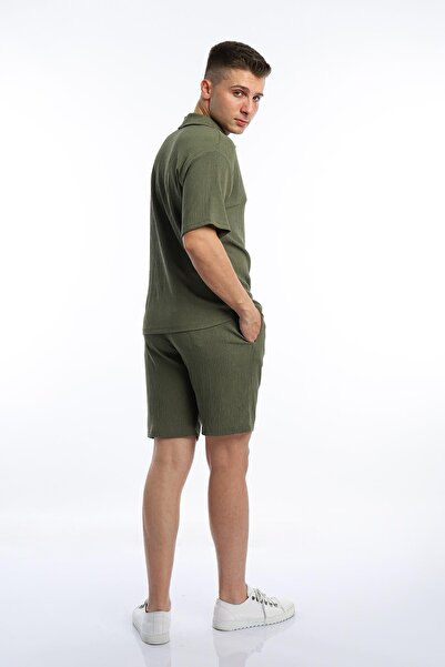 Polo State Green Men's Crinkle Shirt and Shorts Set
