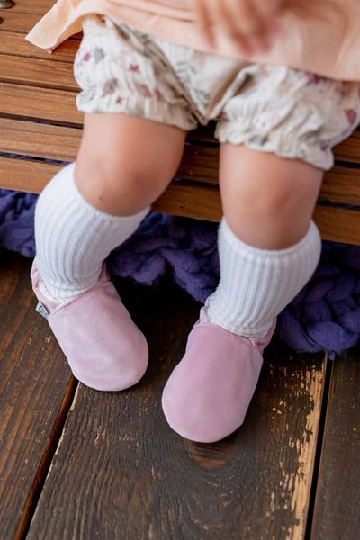 First Step Cotton Lined Velvet Anti-Slip Sole Booties-powder Pink-f-847