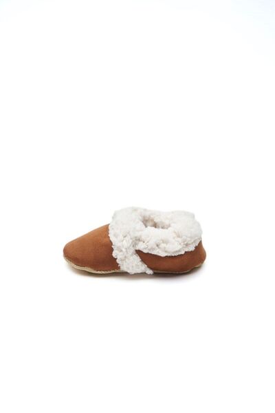 First Step Faux Wool Plush Cinnamon Suede Anti-Slip Sole Booties