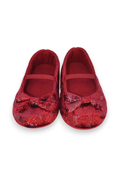 First Step Bordo Parıltılı Kadife Kız Bebek Lastikli İlk Adım Babet-F-541