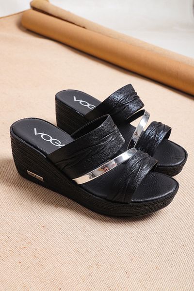 Ayakkabı Vakti Ανατομικές άνετες γυναικείες παντόφλες - χοντρή σόλα και πέτρινη λεπτομέρεια Wedge Heel