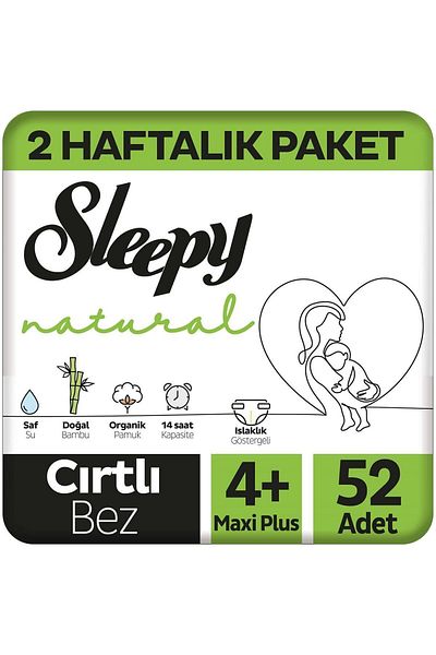 Sleepy Natural 2 Week Pack Baby Diapers Size 4+ Maxi Plus 52 Pieces