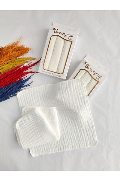 Tomuycuk 3 Pack Baby Mouth Wipes 100% Cotton 4 Layers Muslin Fabric Multi-Purpose Double Layer Sewn Sweat Cloth