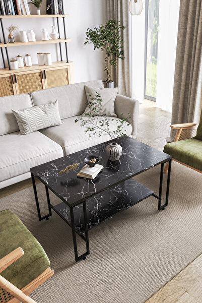 ED Efelez Design Orta Sehpa , Nury Tekerlekli Orta Sehpa Takımı , Siyah Metal...