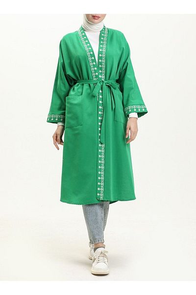 Lavanta Tekstil Λινό Hijab Kimono - Λεπτομέρεια κεντήματος