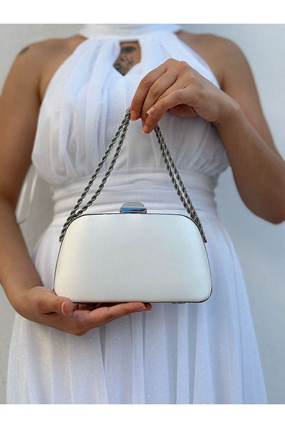 Sh Poly Σατέν Sedef Γυναικείο βραδινό φόρεμα Clutch - Chain Strap Hand Wedding and Engagement Night Shoulder Bag