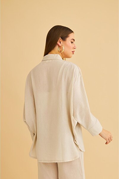 Basicpark Meva Pocket Bat Sleeve Linen Stone Shirt Trousers Set