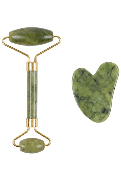 MEKs Orijinal Yeşim Taşı Çift Taraflı Jade Roller & Gua Sha Yüz Ve Vücut Yenileme Ve Masaj Seti