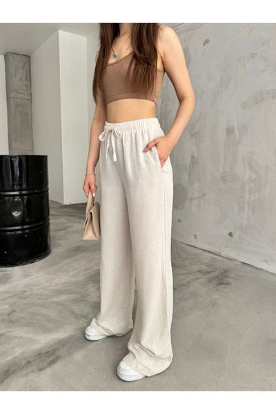 BİKELİFE Leinen Sommerhose für Damen - Elastischer Bund, Taschen, Weiter Schnitt
