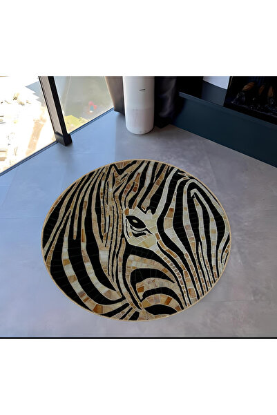 Rugs Modern Halı مجموعة الحيوانات سجادة مستديرة منقوشة بوجه الحمار الوحشي قاب...