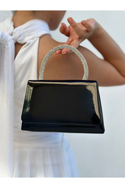 Sh Poly Dámské večerní šaty z černé lakované kůže Clutch - taška přes rameno s řetízkovým popruhem Zásnubní a večerní šaty