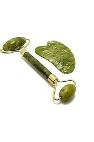 MEKs Orijinal Yeşim Taşı Çift Taraflı Jade Roller & Gua Sha Yüz Ve Vücut Yenileme Ve Masaj Seti