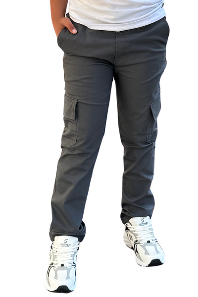 YAKAMEL Erkek Komando Cepli Eşofman Beli Regular Yüksek Bel Füme Çocuk Okul Pantolonu