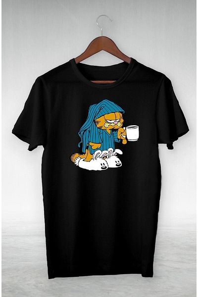 viptasarımtshirt Μπλουζάκι υπνόσακου με μοτίβο Garfield Illustration Μαύρο Oversize Unisex