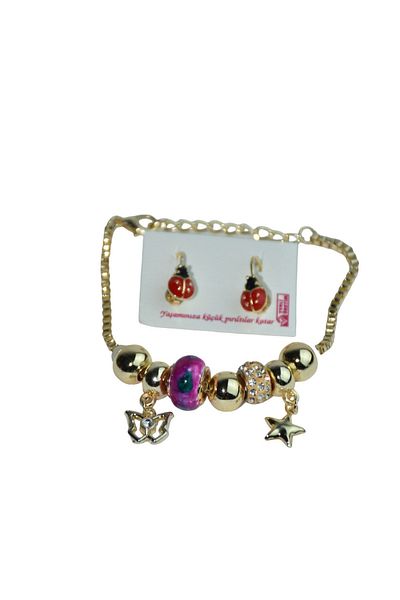 artı bir bodrum Bracelet and Earring Set Ladybug