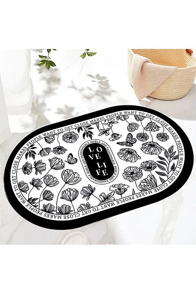 Else Dekor 40x60cm Μαύρο και άσπρο μοτίβο απορροφητικό χαλί μπάνιου - Οβάλ μπροστινό μέρος ντους και χαλάκι τουαλέτας