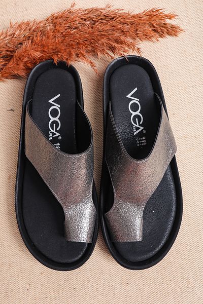 Ayakkabı Vakti Anatomical Comfortable Women's Slippers - Thick Sole and Stone Detailed Wedge Heel