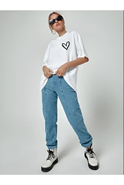 BYCOOLMEN Minimal Heart Printed White Oversize Tshirt
