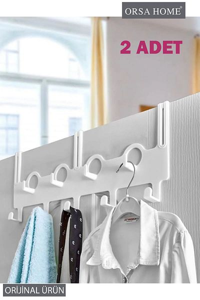 ORSA HOME 079 2 τμχ Λευκό Πρακτική κρεμάστρα πόρτας με 9 γάντζους