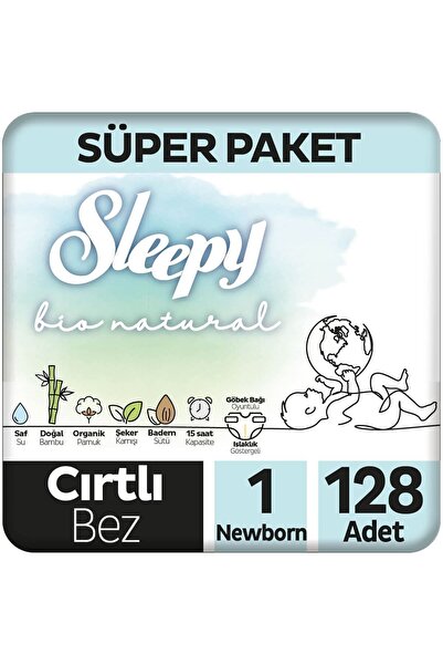 Sleepy Bio Natural Süper Paket Bebek Bezi 1 Numara Yenidoğan 128 Adet