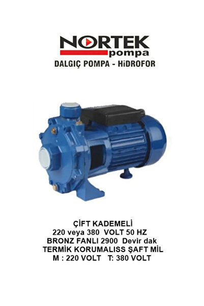 NORTEK 2 Hp 220V Çift Kademeli Bronz Fanlı Santrifüj Pompa