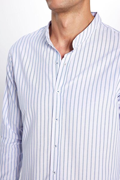 Tudors Erkek Slim Fit Dar Kesim Uzun Kollu Pamuklu Beyaz Hakim Yaka Gömlek