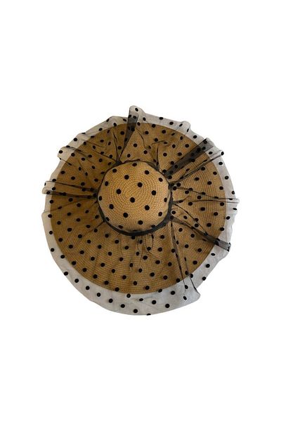 artı bir bodrum Tulle Polka Dot Straw Round Hat