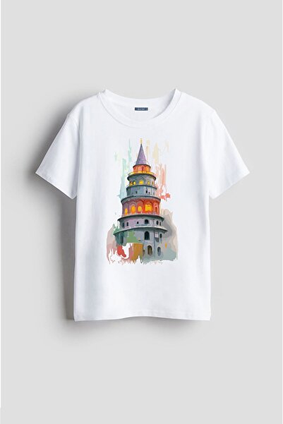 Darkia تي شيرت للأطفال للجنسين بنمط برج جالاتا - رسم بالألوان الزيتية