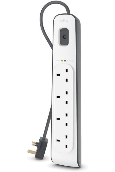 Belkin شريط حماية من زيادة التيار الكهربائي بأربعة طرق/أربعة مقابس بطول سلك 2 متر - مقبس تمديد كهربائي عالي التحمل