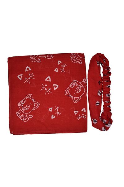YELPAZE DÜNYASI Cat Patterned Square Bandana and Elastic Parachute Bandana Set