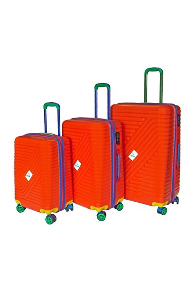 Vayomy Colors Pp Line Kabin Orta Büyük Boy Turuncu 3'lü Valiz Seti Kırılmaz 2 Yıl Garantili