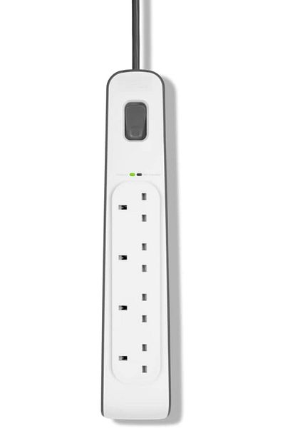 Belkin شريط حماية من زيادة التيار الكهربائي بأربعة اتجاهات، بطول سلك 2 متر، مقبس تمديد عالي التحمل، سعة 4AWG - أبيض