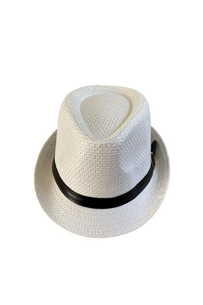 artı bir bodrum Λευκό ψάθινο καπέλο Fedora