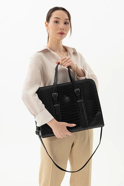 deridense Women's Briefcase Laptop Bag Black Crocodile