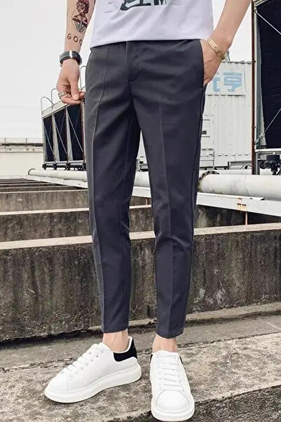 YAKAMEL Erkek Füme Yüksek Bel Esnek Likralı Dokuma Kumaş Lise Boy Okul Pantolonu