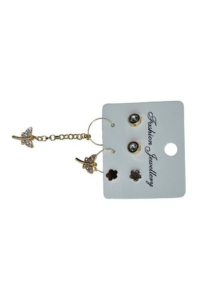 artı bir bodrum Earring Set with Stones and Dragonfly Pattern