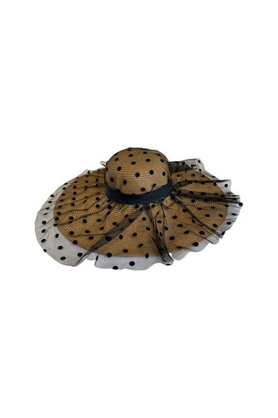 artı bir bodrum Tulle Polka Dot Straw Round Hat