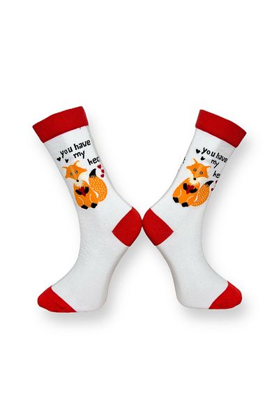 Mevo Single White Color Fox Patterned Unisex Flexible Moisture Cotton Socks