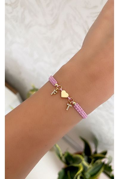 SİSTORİZE Your Luxury Two-Letter Heart Rope Knitted Double Lover Bracelet 2-Piece Letter Gift Lucky Rope Bracelet Pink Lilac
