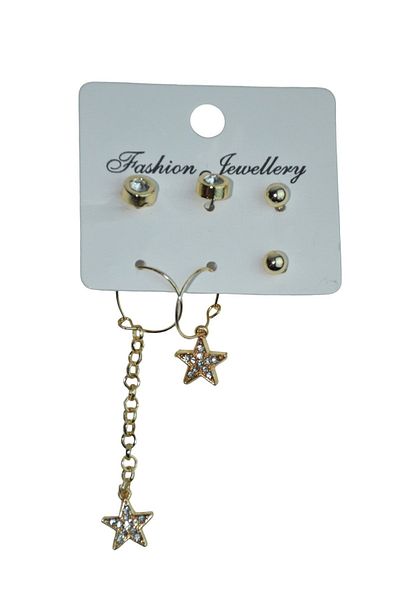 artı bir bodrum Stoned and Star Pattern Earrings Set