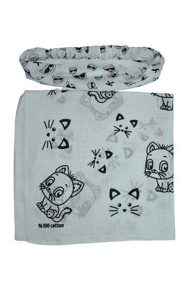 YELPAZE DÜNYASI Cat Patterned Square and Elastic Parachute Bandana Set of 2