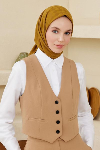 Qef Daisy Pattern Modal Jacquard Scarf Mustard