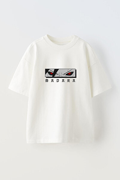 THEWERT تي شيرت أبيض كبير الحجم للجنسين - تصميم عيون مادارا مطبوع، قطن