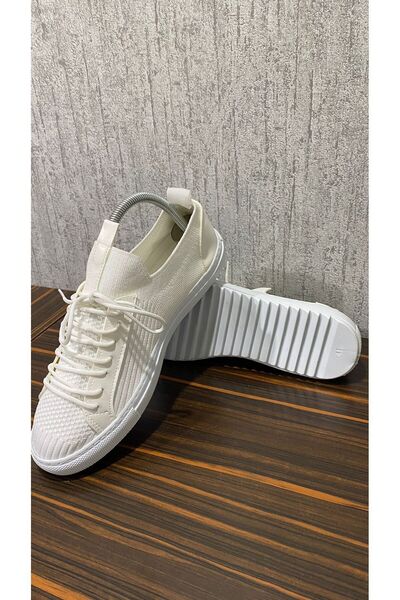 DECİSİVE STORE Orthopedic Knitwear Sneaker - Comfortable, Lace-up, Black, White, Cream Non-Slip Sole