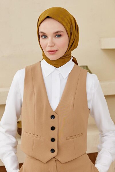 Qef Daisy Pattern Modal Jacquard Scarf Mustard